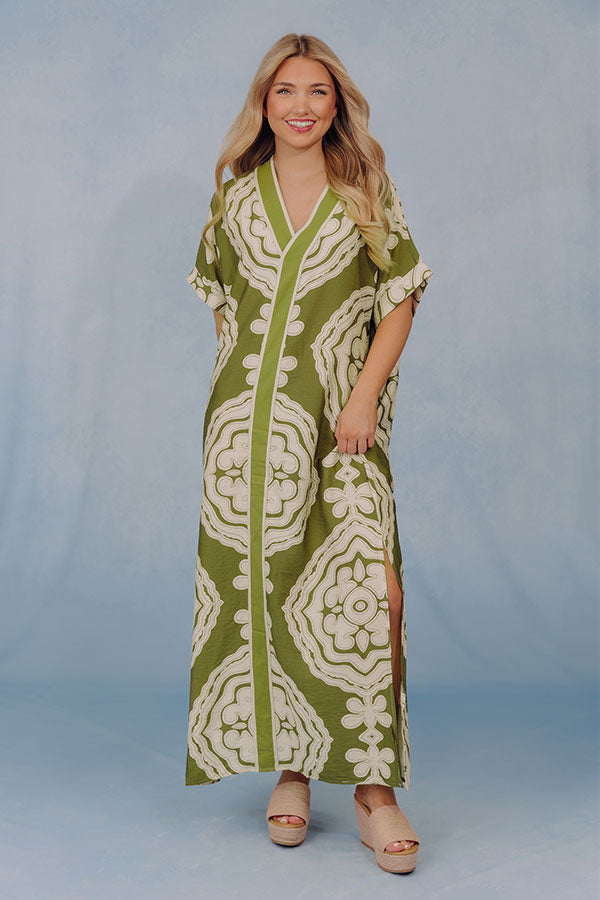 Vacay Bungalow Caftan Maxi Dress in Olive Image - 1