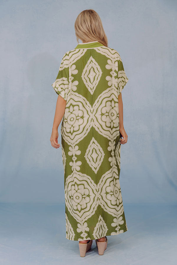 Vacay Bungalow Caftan Maxi Dress in Olive Image - 3