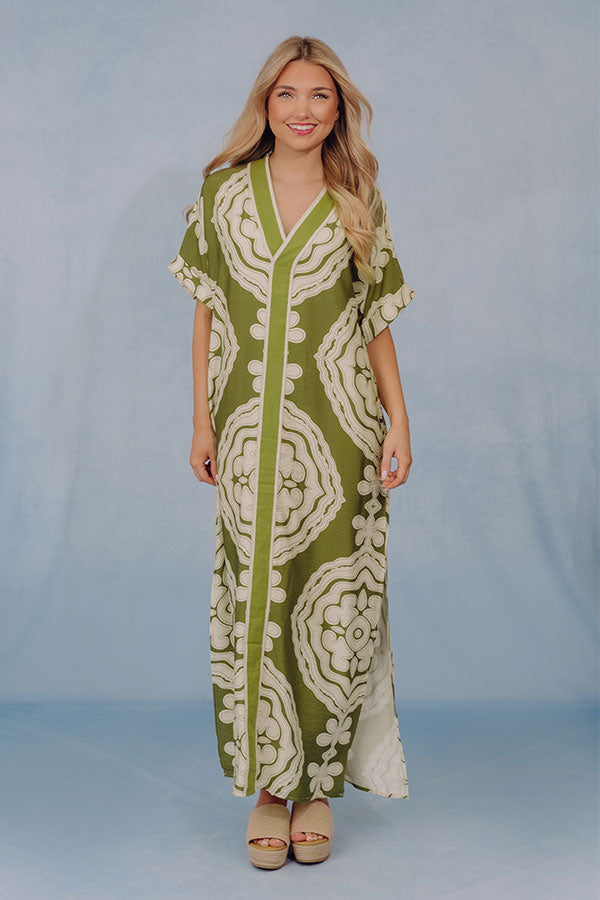 Vacay Bungalow Caftan Maxi Dress in Olive Image - 4