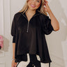 City Staple Satin Quarter Zip Top in Black Image - 1