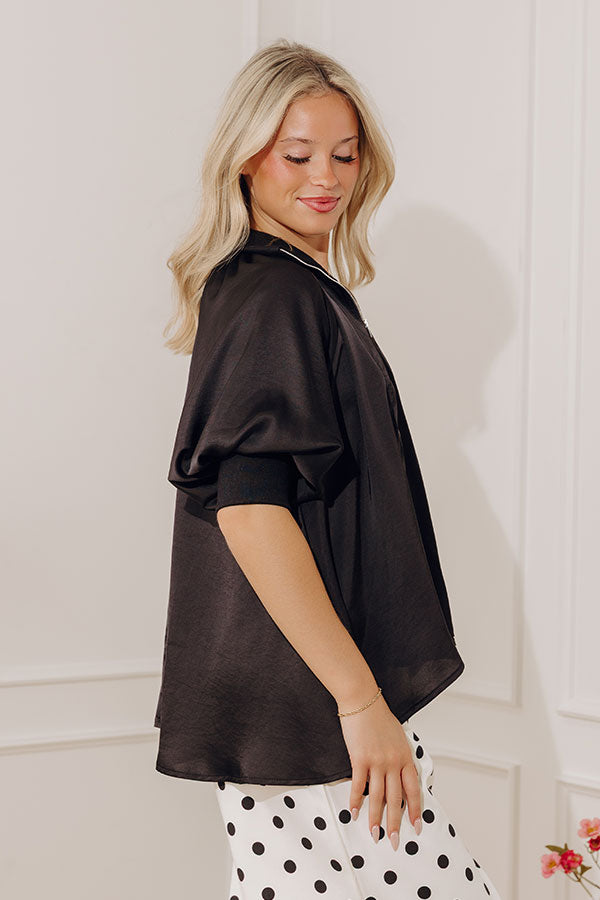 City Staple Satin Quarter Zip Top in Black Image - 2