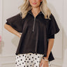 City Staple Satin Quarter Zip Top in Black Image - 1