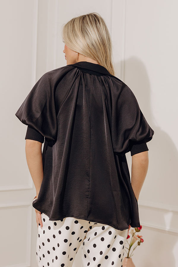 City Staple Satin Quarter Zip Top in Black Image - 3