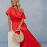 Soho Evening Asymmetrical Poplin Maxi Dress in Scarlet Image - 1
