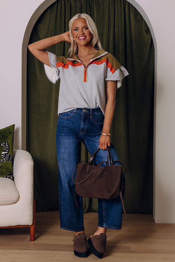 Park Avenue Chic Quarter Zip Color Block Top Image - 2