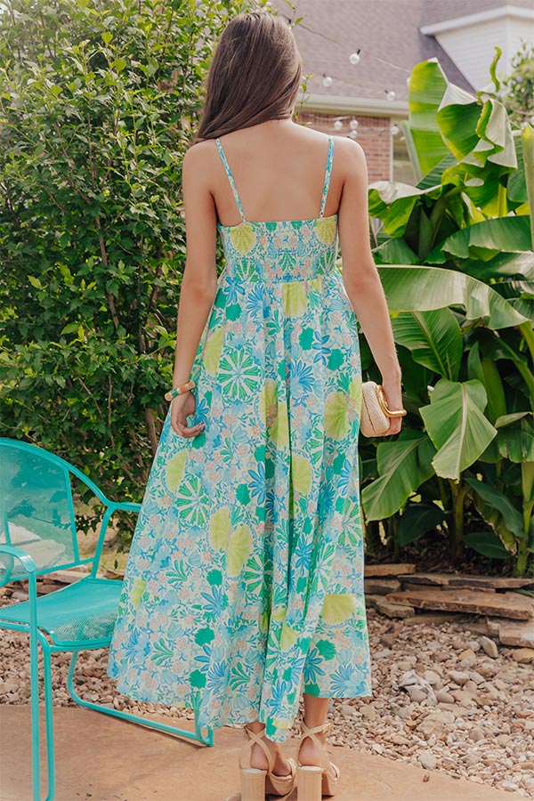 Coastal Mosaic Floral Midi Dress Image - 4
