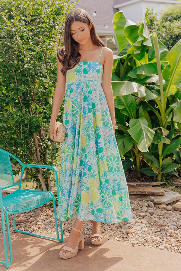 Coastal Mosaic Floral Midi Dress Image - 5