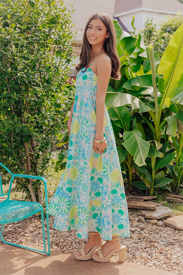 Coastal Mosaic Floral Midi Dress S / lime
