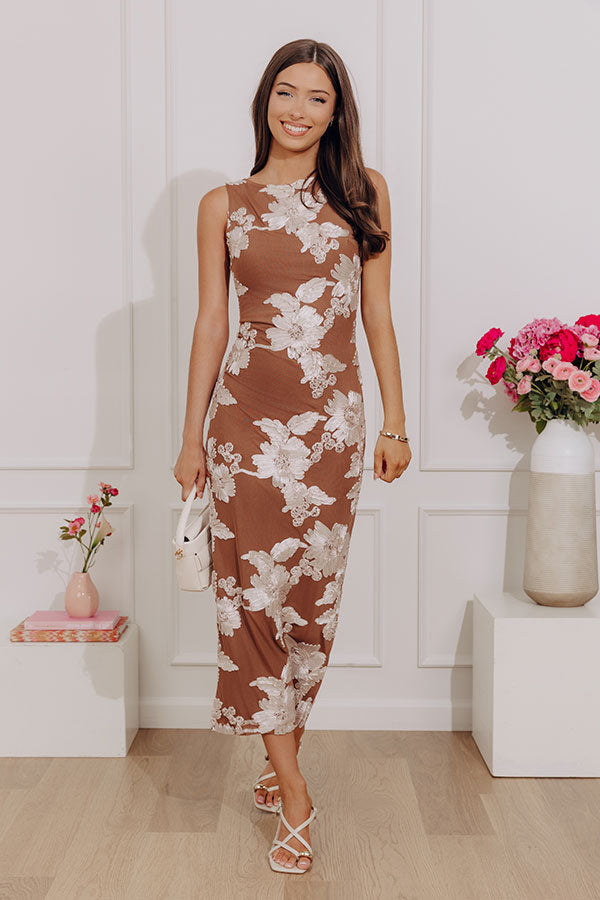 Opulent Evening Floral Mesh Midi Dress Image - 1
