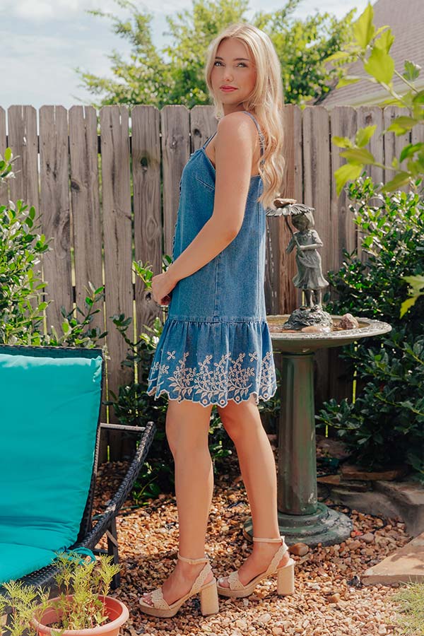 Positano Party Embroidered Denim Mini Dress Image - 4