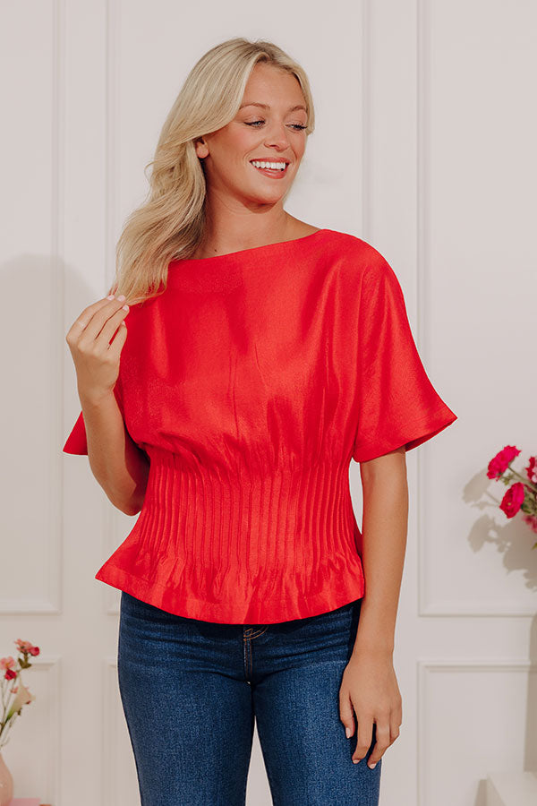 Elite Elegance Pleated Top in Red