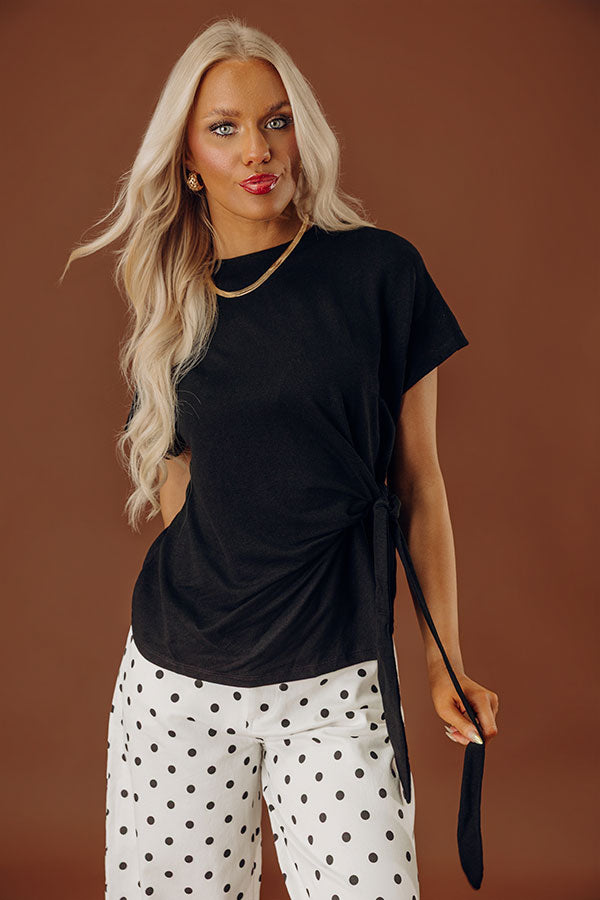 Casually Yours Knit Side Tie Top in Black