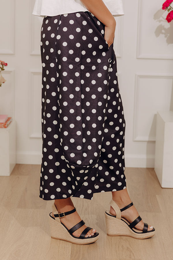 The Rowena Midrise Polka Dot Barrel Leg Pants in Black Image - 3