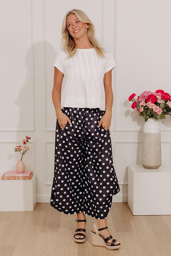 The Rowena Midrise Polka Dot Barrel Leg Pants in Black Image - 2