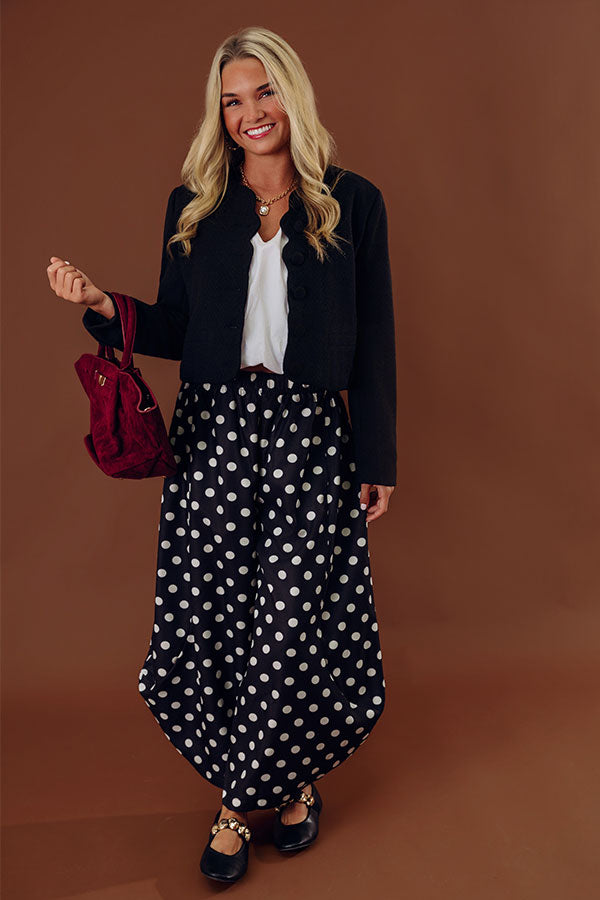 The Rowena Midrise Polka Dot Barrel Leg Pants in Black Image - 2