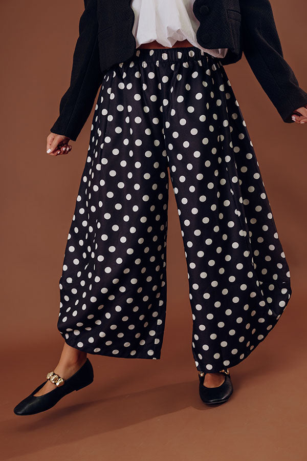 The Rowena Midrise Polka Dot Barrel Leg Pants in Black