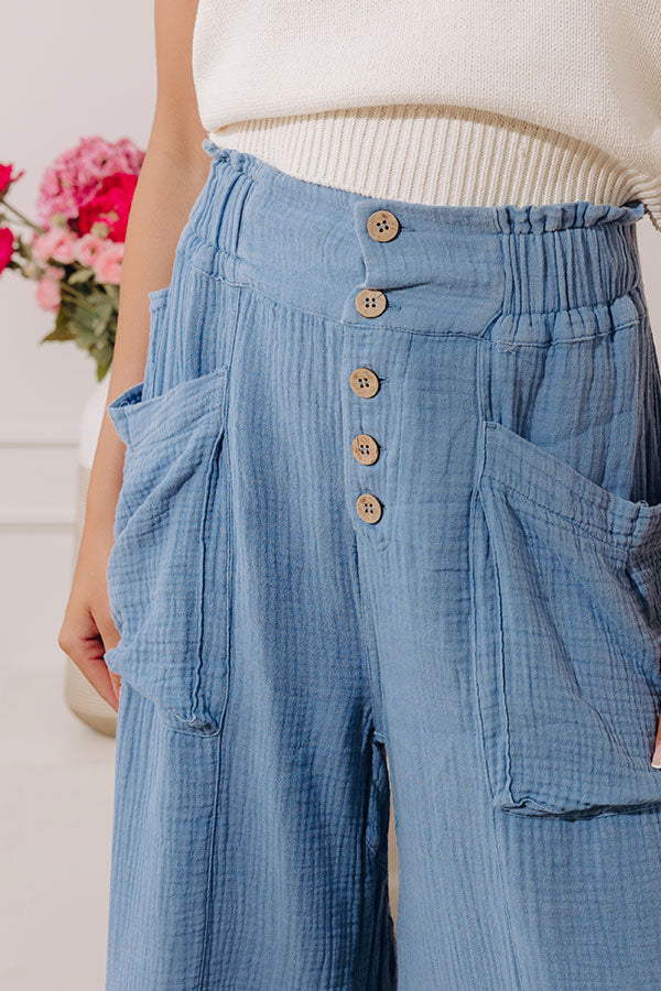 The Odette High Waist Gauze Wide Leg Pants in Blue Image - 3