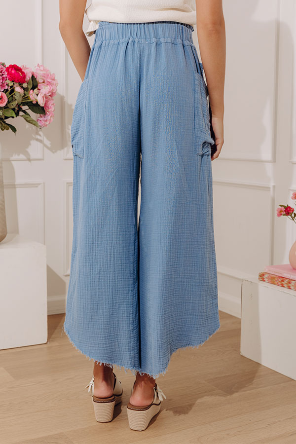 The Odette High Waist Gauze Wide Leg Pants in Blue Image - 5