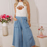 The Odette High Waist Gauze Wide Leg Pants in Blue Image - 1