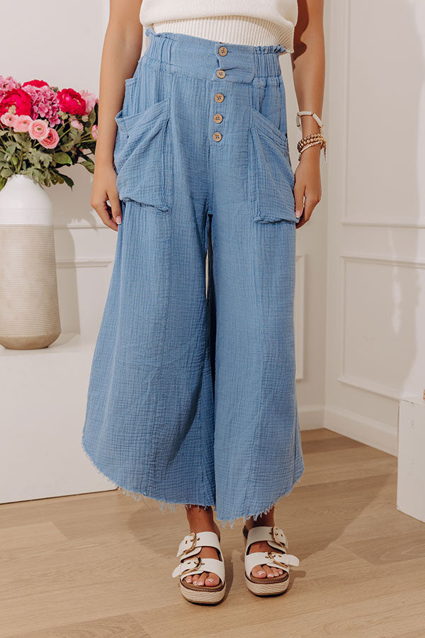 The Odette High Waist Gauze Wide Leg Pants in Blue Image - 2