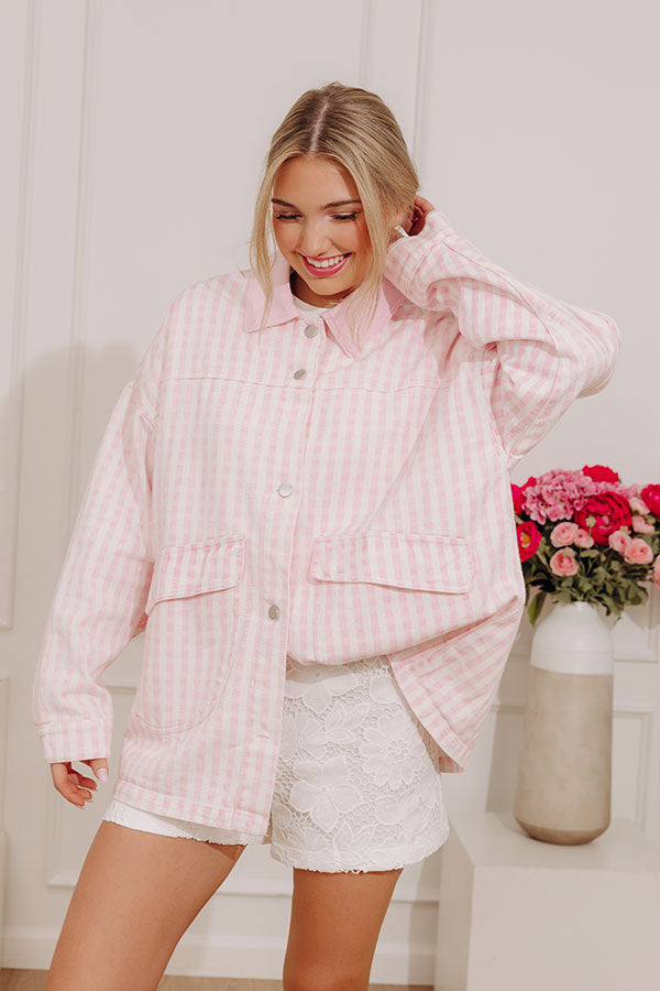 Picnic Date Gingham Denim Jacket in Pink