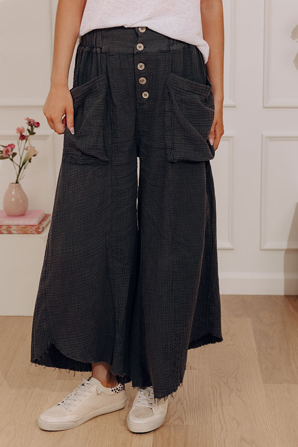 The Odette High Waist Gauze Wide Leg Pants in Dark Charcoal