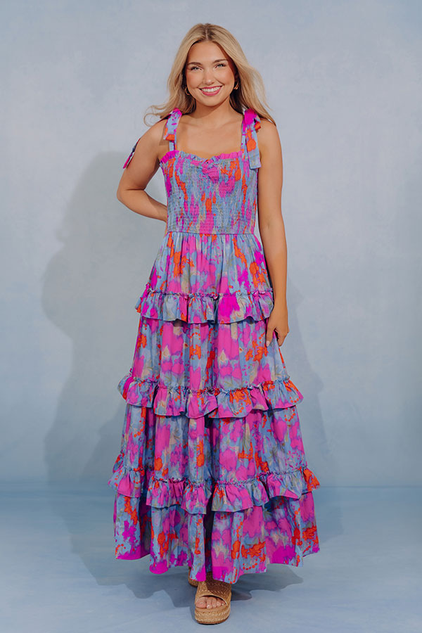 Watercolor Smiles Tiered Maxi Dress