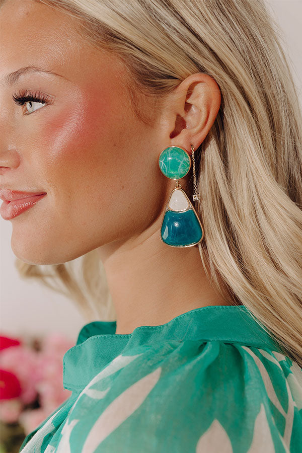 Vacay Bound Color Block Drop Earrings in Turquoise Image - 2