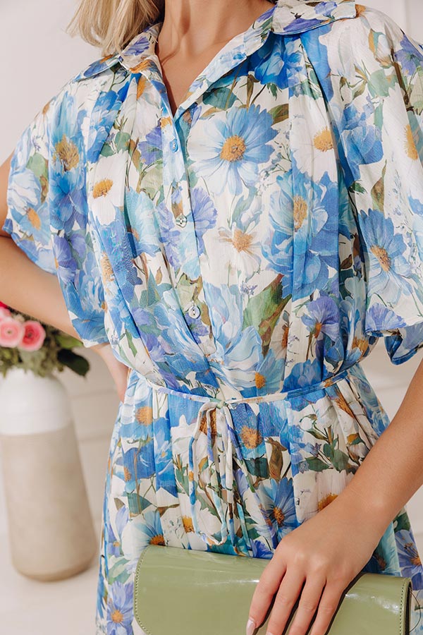 Botanical Daydream Satin Mini Dress in Blue Image - 2