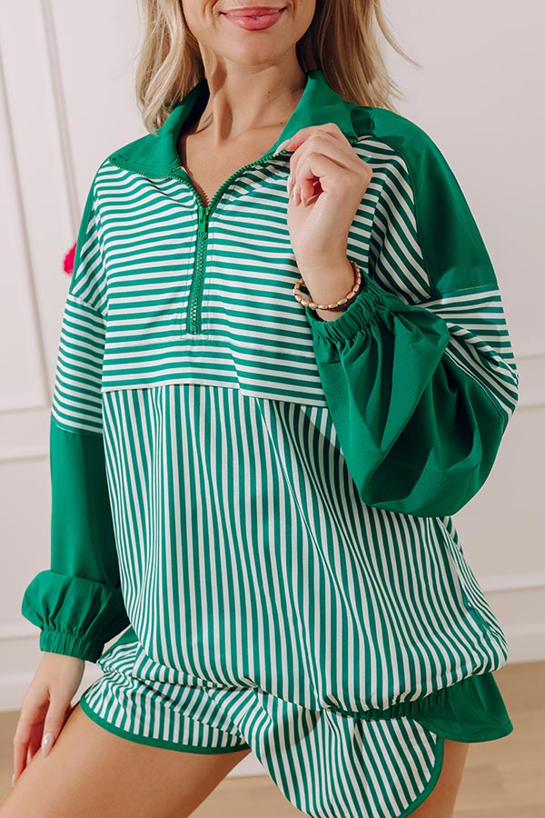 Boardwalk Breeze Stripe Quarter Zip Sweater in Green Image - 4