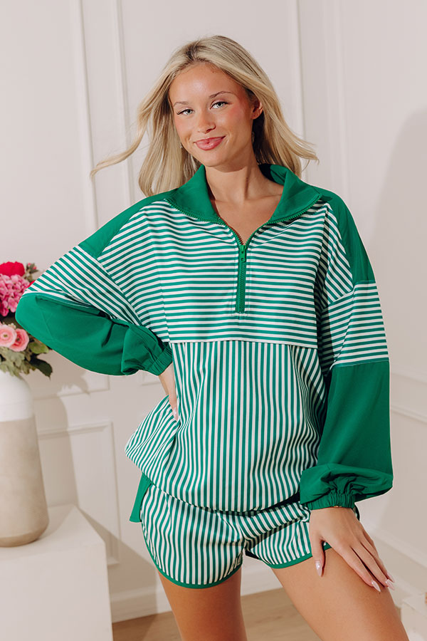 Boardwalk Breeze Stripe Quarter Zip Sweater in Green