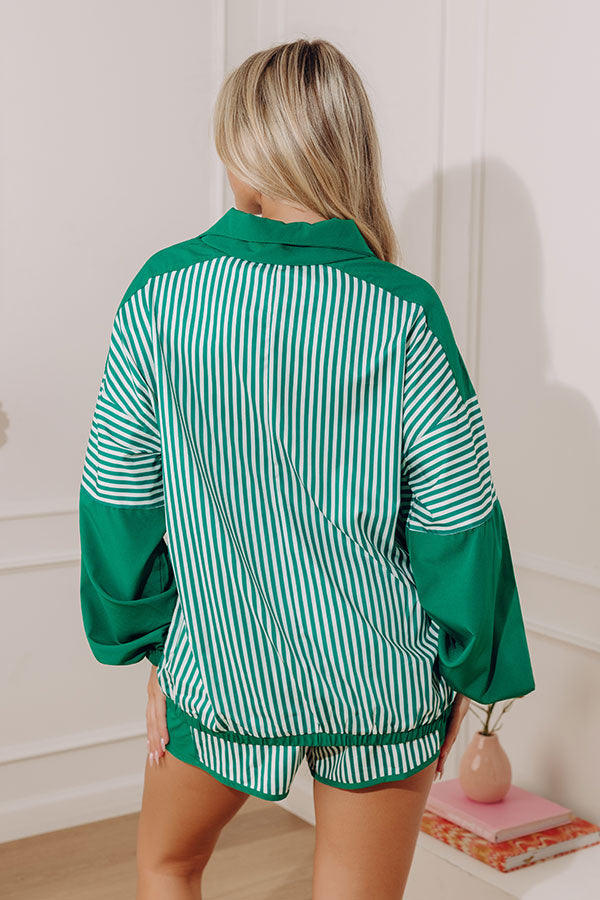 Boardwalk Breeze Stripe Quarter Zip Sweater in Green Image - 3
