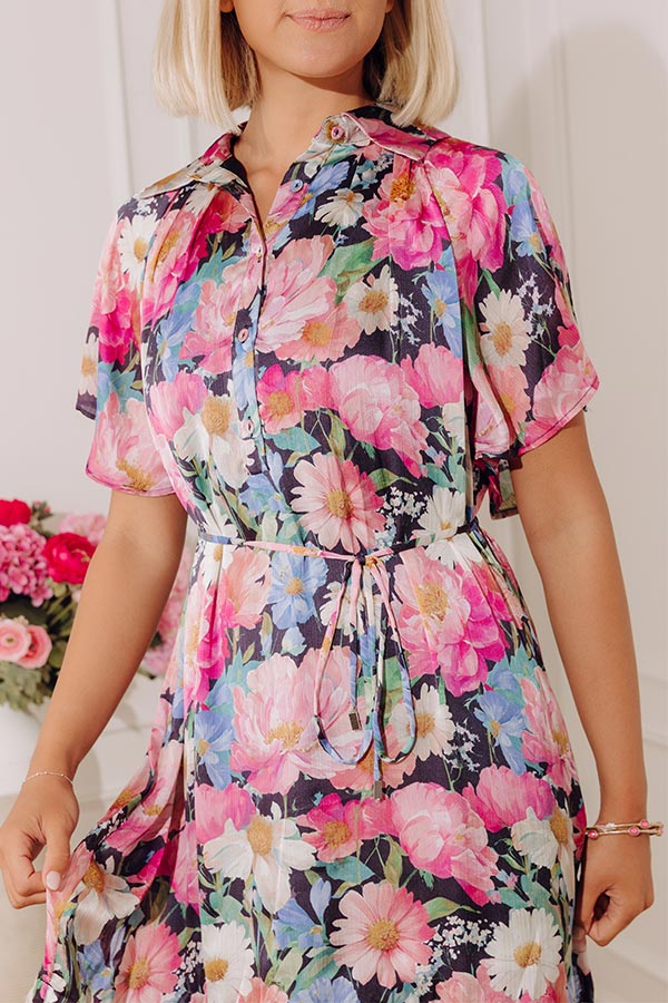 Botanical Daydream Satin Mini Dress in Pink Image - 2