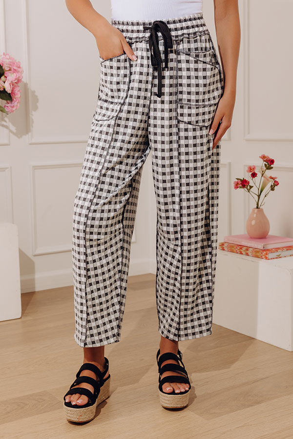 The Callie High Waist Checkered Barrel Leg Pants in Black