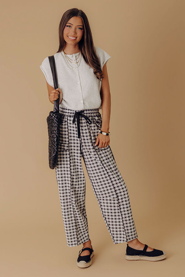 The Callie High Waist Checkered Barrel Leg Pants in Black Image - 2