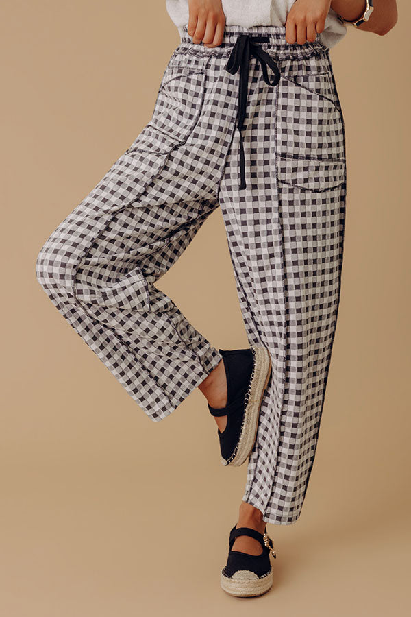 The Callie High Waist Checkered Barrel Leg Pants in Black Image - 1