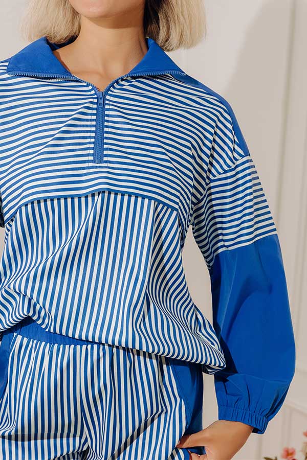 Boardwalk Breeze Stripe Quarter Zip Sweater in Royal Blue Image - 2