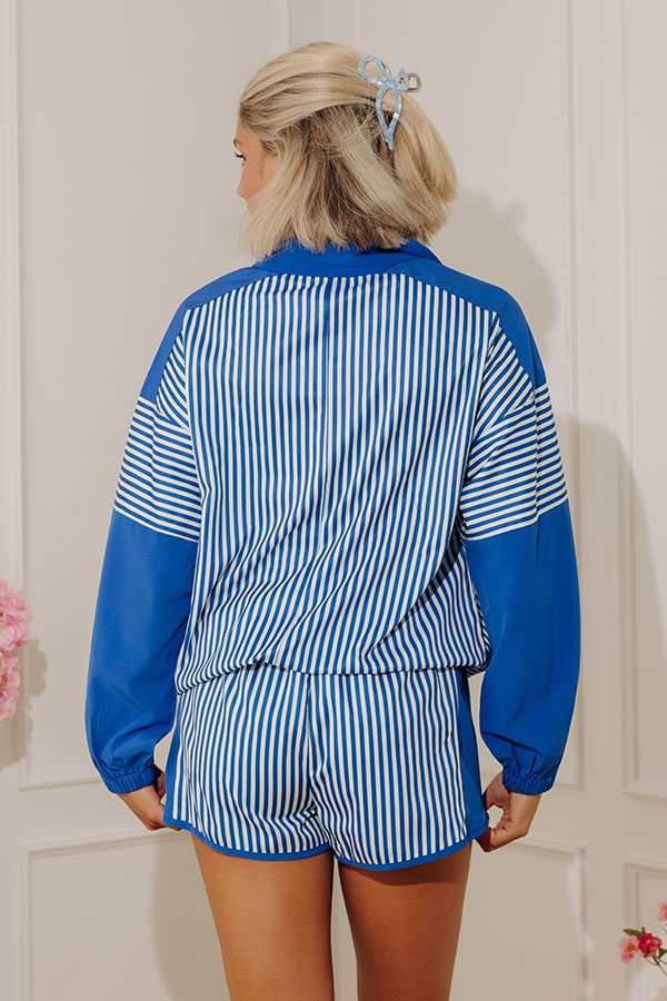 Boardwalk Breeze Stripe Quarter Zip Sweater in Royal Blue Image - 4