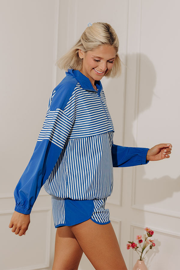 Boardwalk Breeze Stripe Quarter Zip Sweater in Royal Blue Image - 3