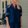 Cue The Vacay Linen-Blend Top in Navy Image - 1