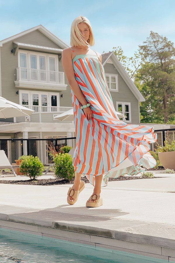 Playful Personality Color Block Stripe Maxi Dress in Seaglass Image - 1