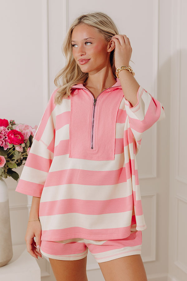 Playful Charm Quarter Zip Stripe Terry Top Image - 1
