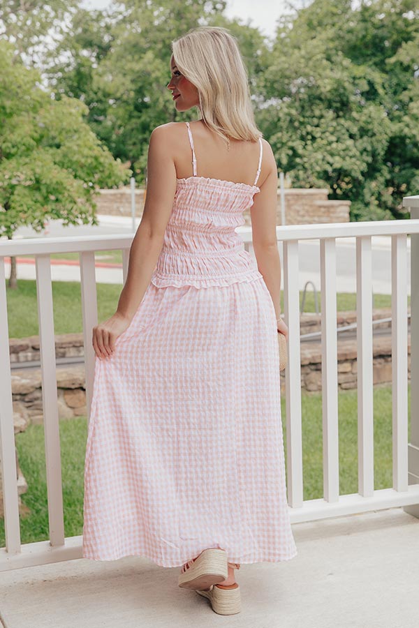 French Cottage Smocked Gingham Maxi Dress Image - 5