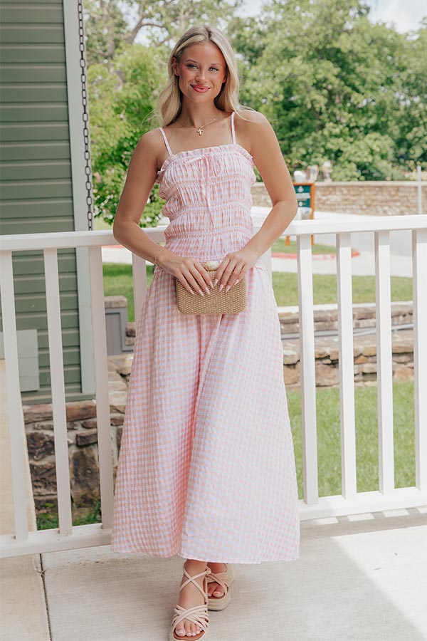 French Cottage Smocked Gingham Maxi Dress Image - 2