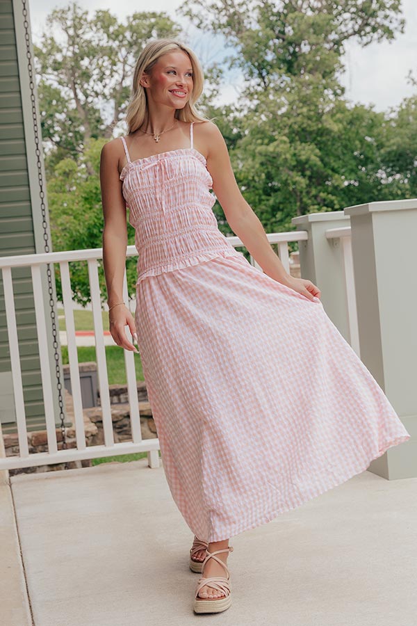 French Cottage Smocked Gingham Maxi Dress