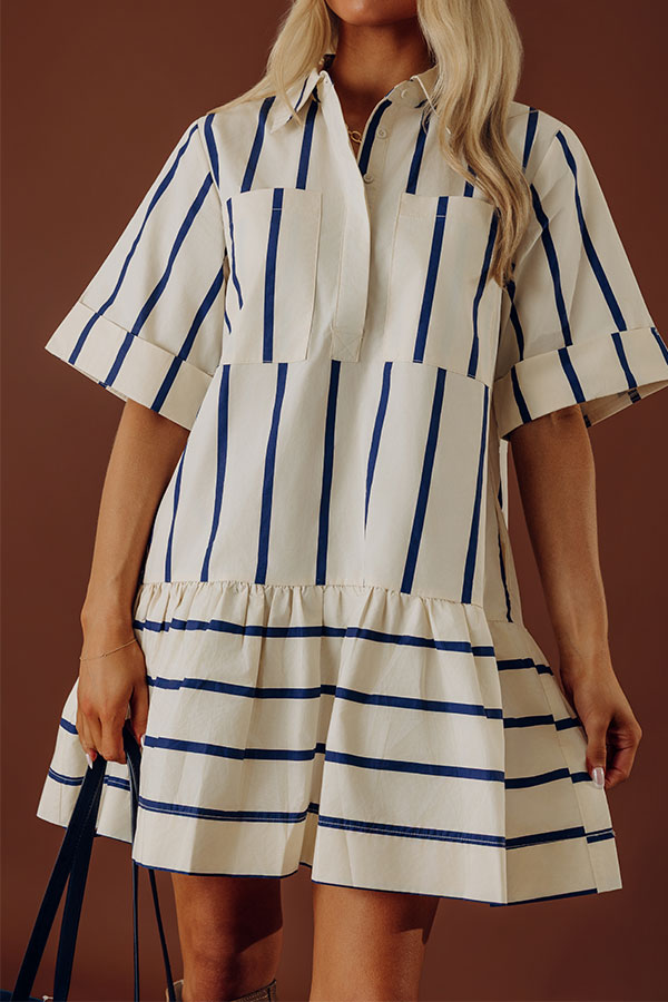 Yacht Day Stripe Mini Dress in Navy Image - 2