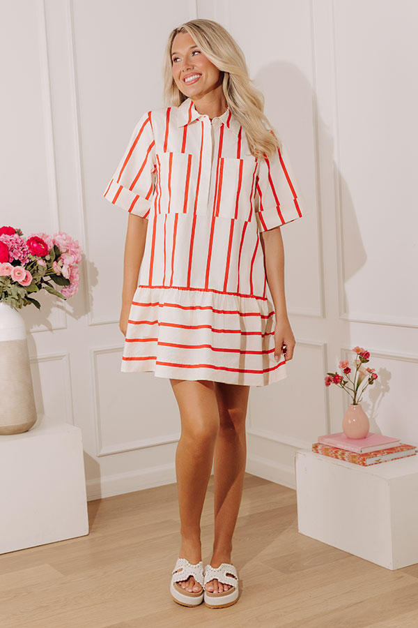 Yacht Day Stripe Mini Dress in Scarlet Image - 2