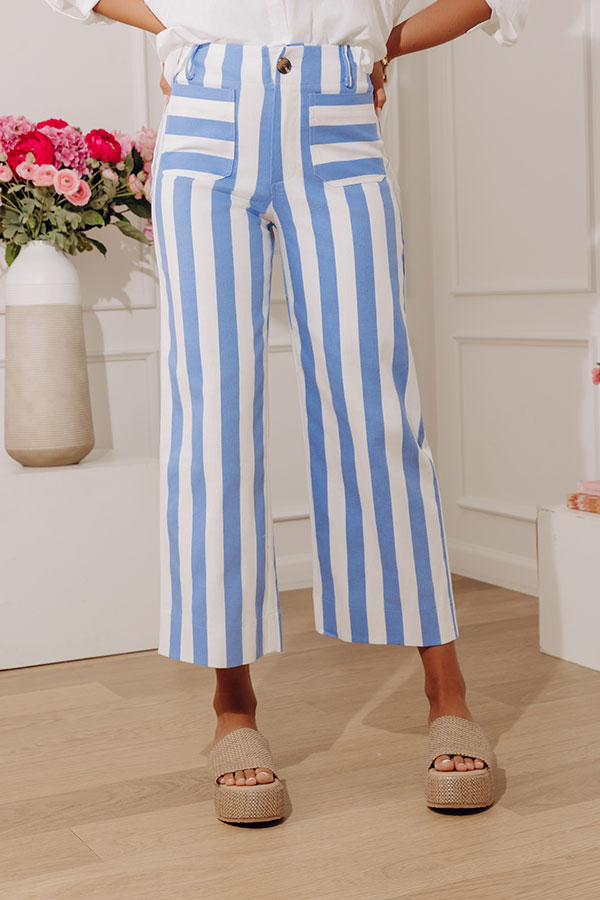 The Sabine High Waist Stripe Wide Leg Pants in Light Blue Image - 1