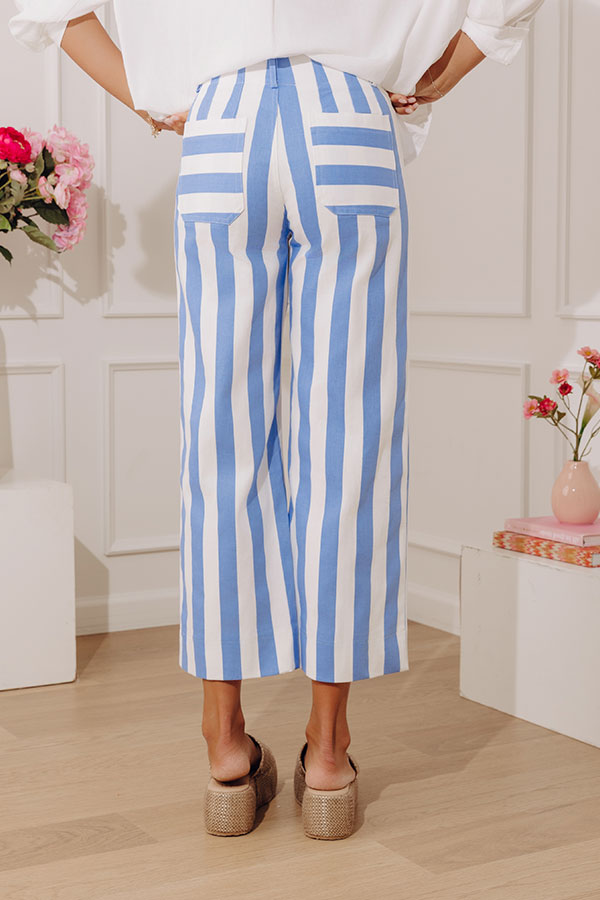 The Sabine High Waist Stripe Wide Leg Pants in Light Blue Image - 3