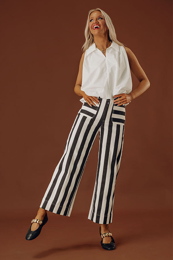 The Sabine High Waist Stripe Wide Leg Pants in Black Image - 1